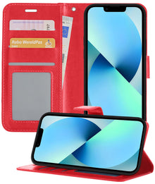 iPhone 14 Plus Hoesje Bookcase Cover met Kaarthouder - Rood