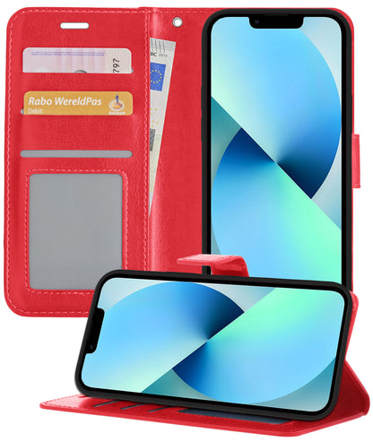 iPhone 14 Plus Hoesje Bookcase Cover met Kaarthouder - Rood