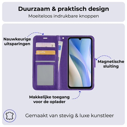 Samsung A15 Hoesje Bookcase Cover met Kaarthouder - Paars