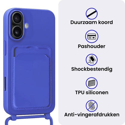 iPhone 17 Hoesje Met Telefoonkoord en Pasjeshouder Siliconen - Felblauw