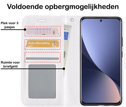 Xiaomi 12 Hoesje Bookcase Cover met Kaarthouder - Wit