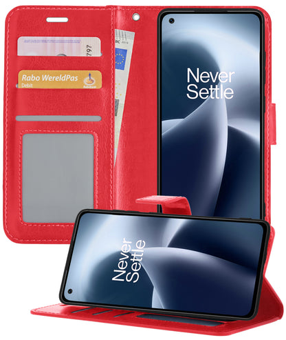 OnePlus Nord 2T Hoesje Bookcase Cover met Kaarthouder - Rood
