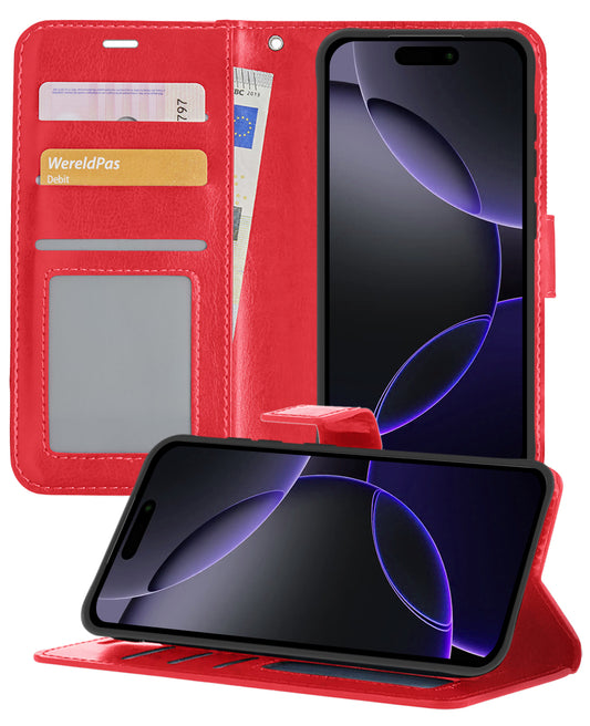 iPhone 16 Pro Max Hoesje Book Case Kunstleer - Rood