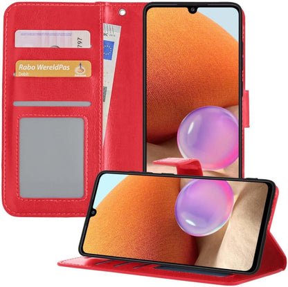 Samsung A32 4G Hoesje Bookcase Cover met Kaarthouder - Rood