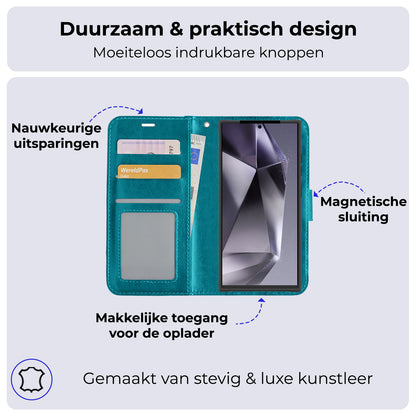 Samsung S24 Ultra Hoesje Bookcase Cover met Kaarthouder - Turquoise