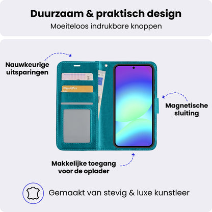 Samsung A56 Hoesje Bookcase Cover met Kaarthouder - Turquoise