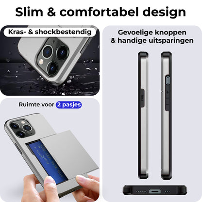 iPhone 11 Pro Max Hoesje Kaarthouder Hard Case Shockproof - Grijs