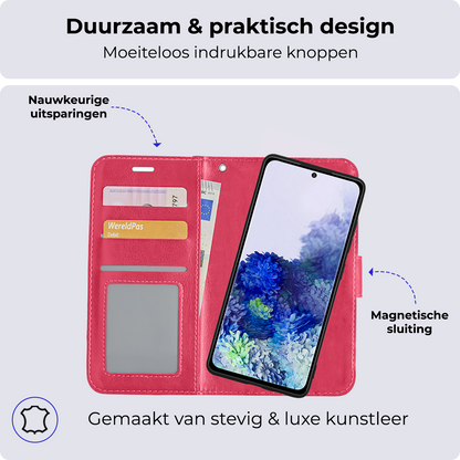 Samsung S20 Plus Hoesje Bookcase Cover Uitneembaar - Donkerroze