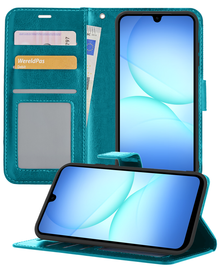 Samsung A17 Hoesje Bookcase Cover met Kaarthouder - Turquoise