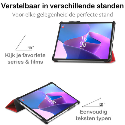 Lenovo Tab P11 Pro Trifold Bookcase Hoes met Penhouder Lenovo Pen - Rood