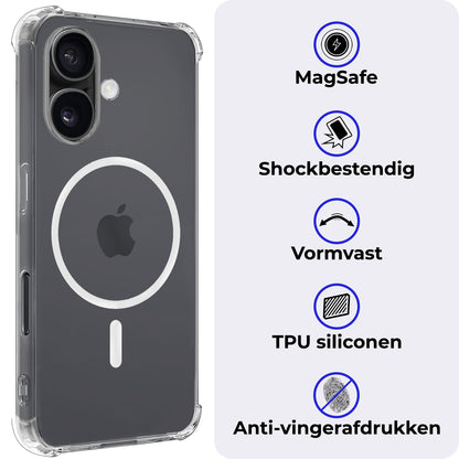 iPhone 16 Plus Hoesje Geschikt voor Magsafe Backcover Shockproof - Transparant