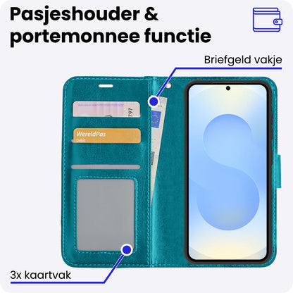 Samsung S25 Edge Hoesje Bookcase Cover met Kaarthouder - Turquoise