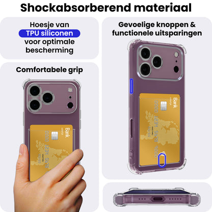 iPhone 18 Pro Max Hoesje Kaarthouder Backcover Shockproof - Transparant