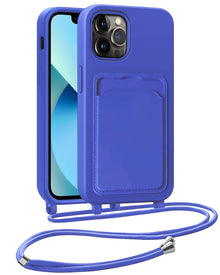 iPhone 13 Pro Max Hoesje Met Telefoonkoord en Pasjeshouder Siliconen - Felblauw
