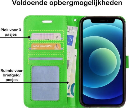 iPhone 12 Pro Max Hoesje Bookcase Cover met Kaarthouder - Groen