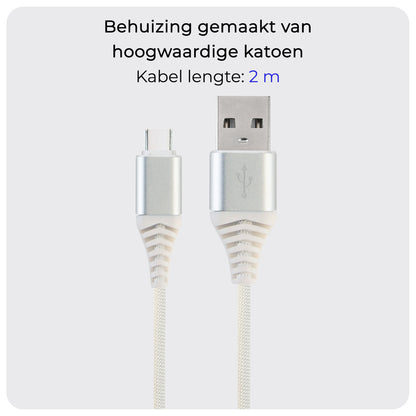 USB-C Kabels Oplaadkabel Datakabel USB C Kabel Nylon Gevlochten - USB C naar USB A Kabel - USB C Oplader - 2 meter - Wit