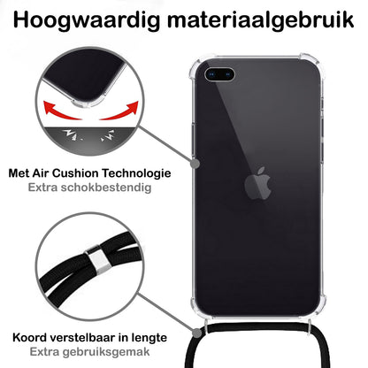 iPhone 8 Plus Hoesje met Koord Backcover Shockproof - Transparant