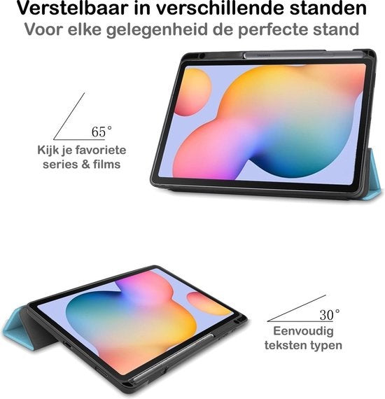 Samsung Galaxy Tab S6 Lite Tablethoes Smcpen Met Screenprotector - Lichtblauw