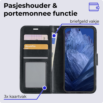 Google Pixel 8a Hoesje Bookcase Cover met Kaarthouder - Zwart