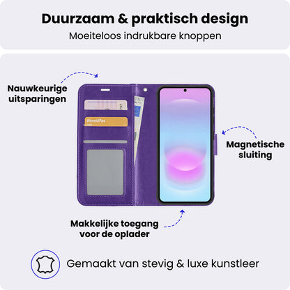 Samsung A37 Hoesje Bookcase Cover met Kaarthouder - Paars