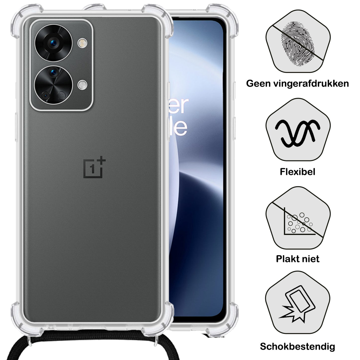 OnePlus Nord 2T Hoesje met Koord Siliconen - Transparant