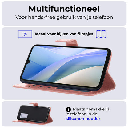 Samsung A15 Hoesje Bookcase Cover met Kaarthouder - Rosé goud
