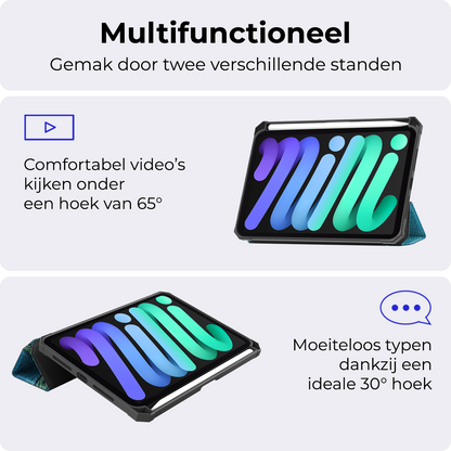 iPad Mini 7 Trifold Bookcase Hoes met Penhouder voor Apple Pen - Bloesem