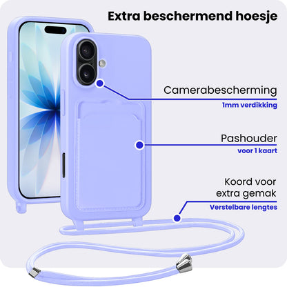 iPhone 17 Hoesje Met Telefoonkoord en Pasjeshouder Siliconen - Lila