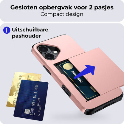 iPhone 17 Hoesje Kaarthouder Hard Case Shockproof - Rosé goud