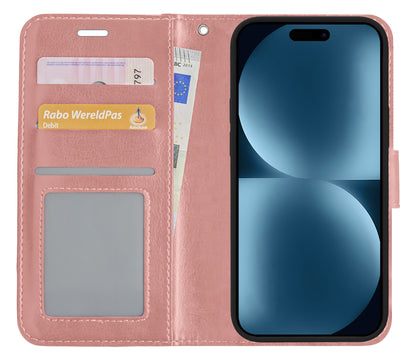 iPhone 15 Pro Hoesje Bookcase Cover met Kaarthouder - Rosé goud