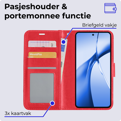OnePlus Nord CE 4 Hoesje Bookcase Cover met Kaarthouder - Rood