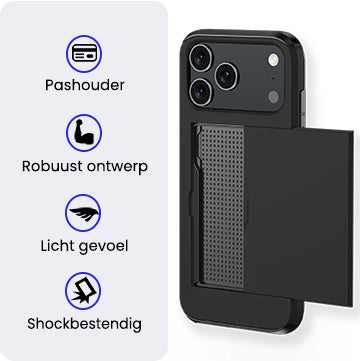 iPhone 17 Pro Hoesje Kaarthouder Hard Case Shockproof - Zwart