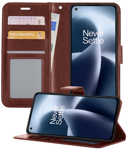 OnePlus Nord 2T Hoesje Bookcase Cover met Kaarthouder - Bruin