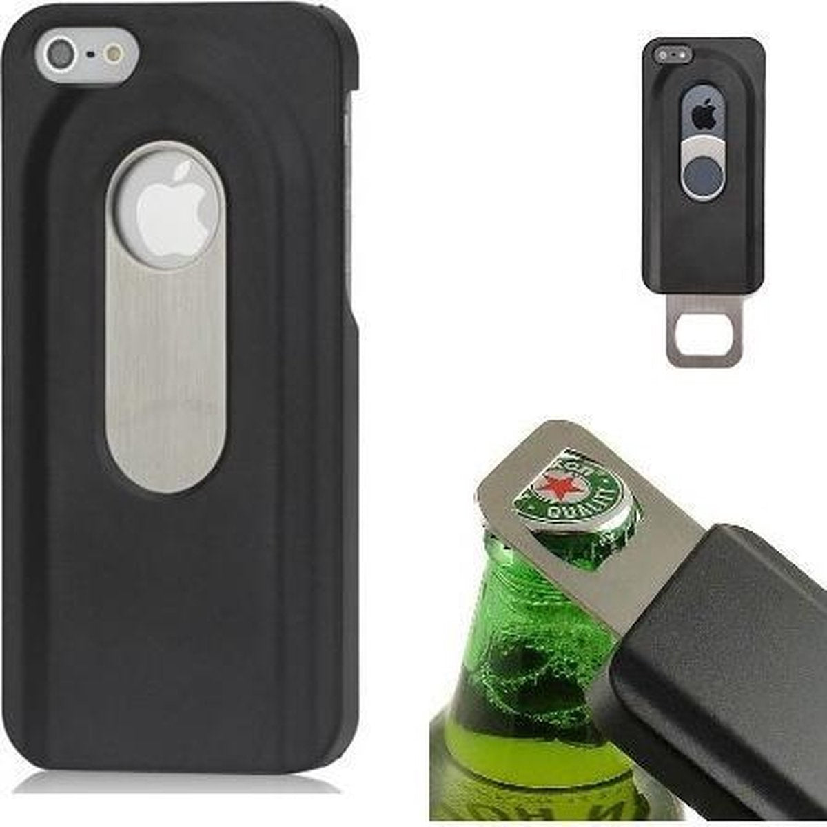 Geschikt voor iPhone 4/4s Hoesje Bier Fles Opener Case Bieropener Cover - Zwart