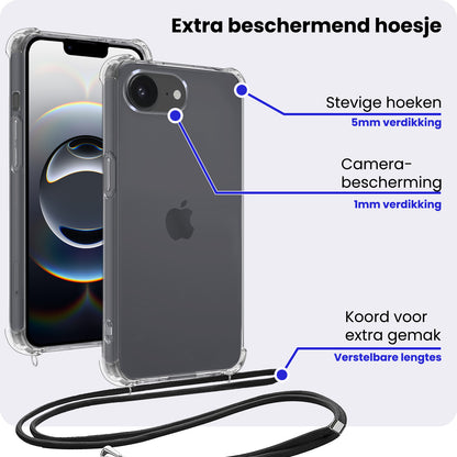 iPhone 16e Hoesje met Koord Backcover Shockproof - Transparant