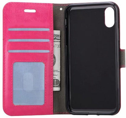 iPhone Xs Hoesje Bookcase Cover met Kaarthouder - Donkerroze