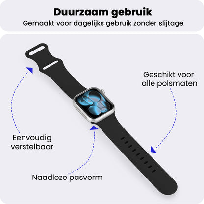 Apple Watch 1, 2, 3, 4, 5, 6, 7, 8, 9, 10, 11, SE - 42/44/45/46 mm Bandje Siliconen met verstelbare polsband - Zwart