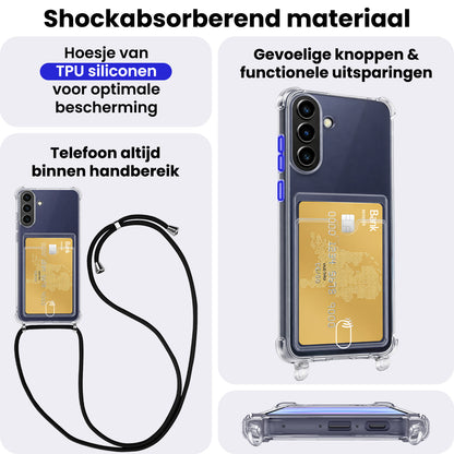 Samsung A37 Hoesje Kaarthouder met Koord Backcover Shockproof - Transparant