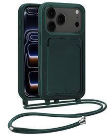 iPhone 17 Pro Hoesje Met Telefoonkoord en Pasjeshouder Siliconen - Donkergroen