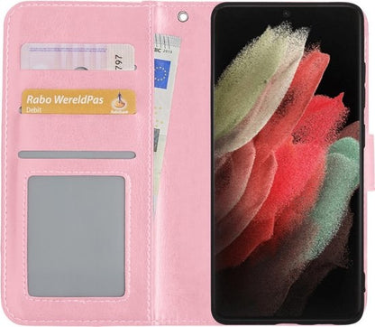 Samsung S21 Ultra Hoesje Bookcase Cover met Kaarthouder - Lichtroze