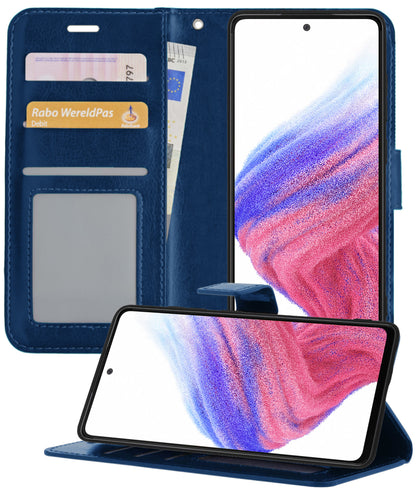 Samsung A53 Hoesje Bookcase Cover met Kaarthouder - Donkerblauw