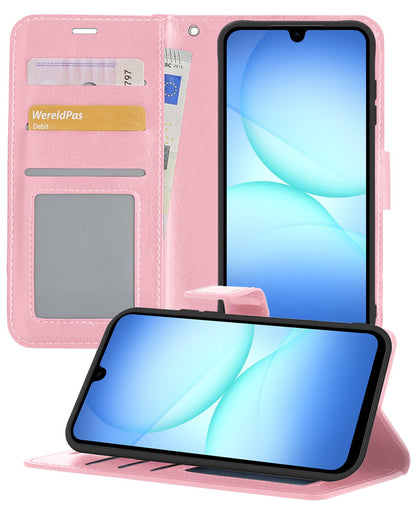 Samsung A17 Hoesje Bookcase Cover met Kaarthouder - Lichtroze