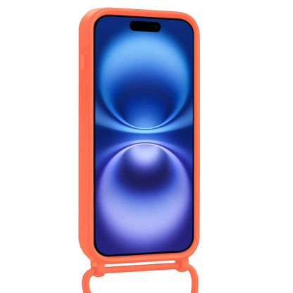 iPhone 16 Plus Hoesje Met Telefoonkoord en Pasjeshouder Siliconen - Papaya