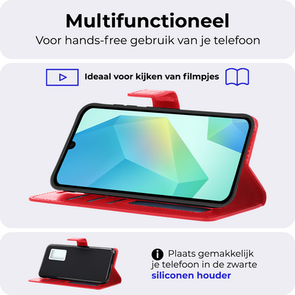 Samsung A16 Hoesje Bookcase Cover met Kaarthouder - Rood