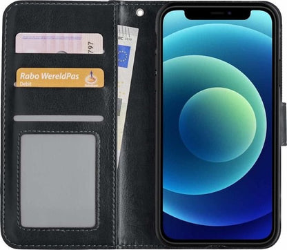 iPhone 12 Hoesje Bookcase Cover Uitneembaar - Zwart