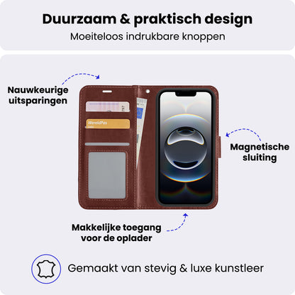 iPhone 16e Hoesje Bookcase Cover met Kaarthouder - Bruin