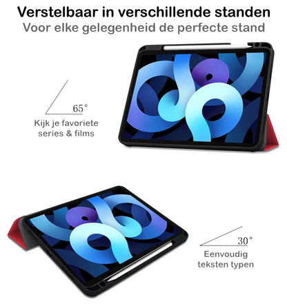 iPad Air 2022 Trifold Bookcase Hoes met Penhouder voor Apple Pen - Rood