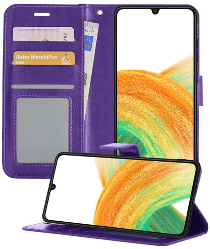 Samsung A33 Hoesje Bookcase Cover met Kaarthouder - Paars