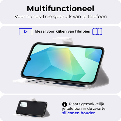 Samsung A16 Hoesje Bookcase Cover met Kaarthouder - Wit