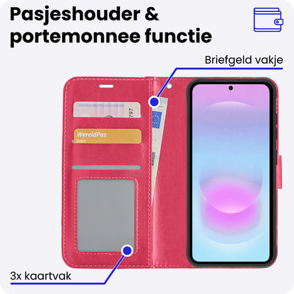 Samsung A37 Hoesje Bookcase Cover met Kaarthouder - Donkerroze